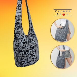 Women bag,Handbags,Cotton bag Hippie bag,Hobo bag,Boho bag,Shoulder bag,Sling bag,Messenger bag,Tote bag,Crossbody Purse Swirl Blue & Black