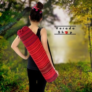 Handmade Yoga Mat Bag,Yoga Bag,Sports Bags,Sling bag,Pilates Bag,Pilates Mat Bag,Woven Yoga Bag,Women bag,Woven Cotton bag Red (WF2)