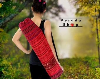 Verada-Handmade Woven Cotton Yoga Mat Bag: Red Sports Sling WF2