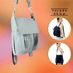 Verada-Light Gray Canvas Backpack: Convertible Shoulder Bag, Hobo Tote Zinnia