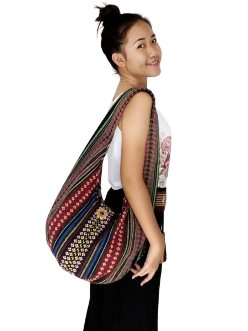 Geweven tas handtassen, portemonnee Tote Thaise katoenen tas, tribale tas, hippie tas, hobo tas, boho tas, schoudertas, damestas, korte en lange riem WF67 afbeelding 4