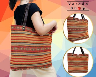 Verada-Thai Woven Cotton Tote Bag: Hippie Boho Shoulder Bag OTB01