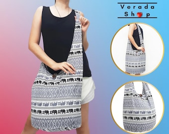Verada-Elephant Print Cotton Hobo Bag: Boho Crossbody Shoulder Bag