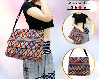 Verada-Woven Cotton Crossbody Bag: Boho Hippie Shoulder Bag MSB