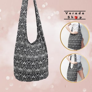 Women bag,Handbags,Thai Cotton bag Hippie bag,Hobo Boho bag,Shoulder bag,Sling bag,Messenger bag,Tote bag,Crossbody bag Purse Black & White