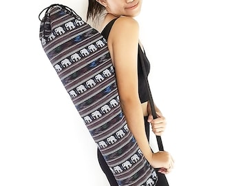Handmade Yoga Mat Bag Yoga Bag Sports Bags Tote Yoga Sling bag Pilates Bag Pilates Mat Bag Cotton Yoga Bag Women bag Elephant bag Black