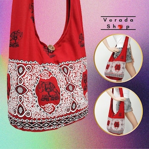 Women bag,Handbags,Thai Cotton bag Elephant bag,Hippie Hobo bag,Boho bag,Shoulder bag,Sling bag,Messenger bag,Tote Crossbody bag Purse Red