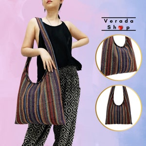 Gewebte Baumwolltasche,Hippie Tasche,Boho Tasche,Schultertasche,Umhängetasche, Crossbody Tasche, Boho Geldbörse Frauen Tasche,Handtaschen, mit langem Riemen (CWS)