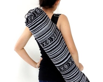 Handmade Yoga Mat Bag Yoga Bag Sports Bags Sling bag Pilates Bag Pilates Mat Bag Woven Bag Women bag Woven Cotton bag Black & White (WF1)