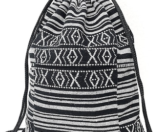 Verada-Woven Cotton Drawstring Backpack: Thai Hippie Boho Bag WDB