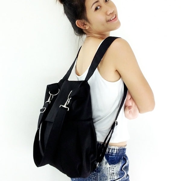 Verada-Dark Purple Canvas Backpack Purse: Convertible Hobo Tote Bag Susie