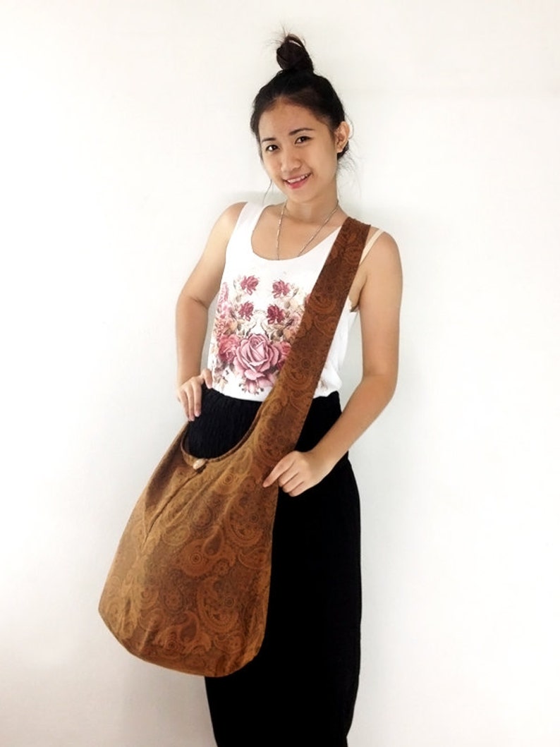 Women bag Handbags Cotton bag Hippie bag Hobo bag Boho bag Shoulder bag Sling bag Messenger Tote bag Crossbody bag Purse Paisley Brown