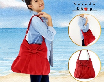 Women bag,Handbags,Cotton bag Canvas Bag,Diaper bag,Shoulder bag,Hobo bag,Tote bag,Purse Everyday bag,Bow bag Red Cara