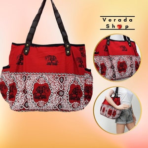 Women bag,Handbags,Thai Cotton bag Elephant bag,Hippie bag,Hobo Boho bag,Shoulder bag,Tote bag,Diaper bag,Everyday bag,Purse Red