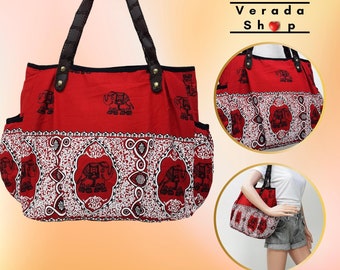 Women bag,Handbags,Thai Cotton bag Elephant bag,Hippie bag,Hobo Boho bag,Shoulder bag,Tote bag,Diaper bag,Everyday bag,Purse Red