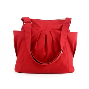 Red Canvas Hobo Bag: Everyday Shoulder Tote with Pockets Jolie