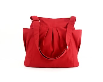 Verada-Red Canvas Hobo Bag: Everyday Shoulder Tote with Pockets Jolie