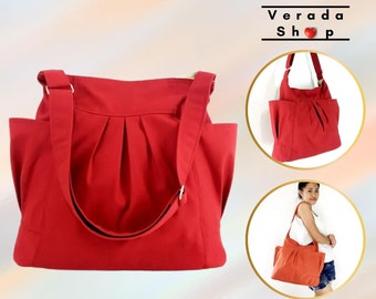 Handbags,Cotton bag Canvas Bag,Diaper bag,Shoulder bag,Hobo bag,Tote bag,Messenger bag,Purse Everyday bag,Red Jolie