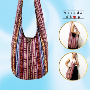 Borsa hobo in cotone intrecciato Verada: borsa a tracolla Hippie Boho FF4