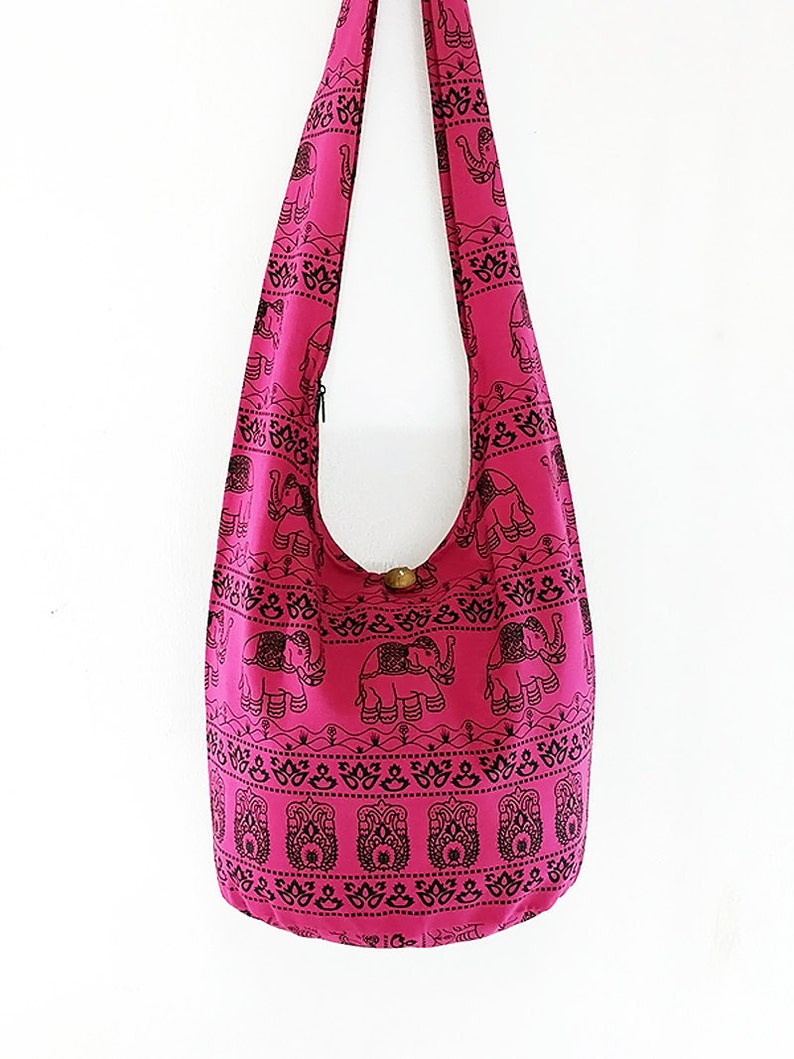 Women bag,Handbags,Cotton bag Elephant bag,Hippie Hobo bag,Boho bag,Shoulder bag,Sling bag,Messenger bag,Tote bag,Crossbody Purse Hot Pink image 3