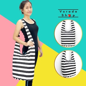 Bolso de lona para mujer, bolso de hombro, bolso de cabestrillo, bolso Hobo Boho Messenger, bolso de mano, bolso bandolera, bolso de lona estampado, bolsos a rayas, blanco y negro