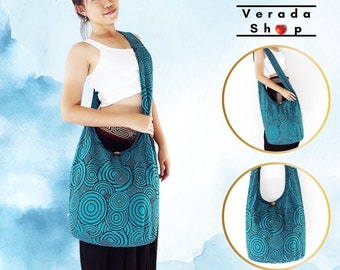 Bolso hobo de algodón verde azulado Verada: bolso bandolera bohemio