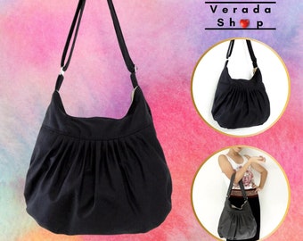 Bolso Hobo de Lona Negra Verada: Bolso de Hombro para Todos los Días, Correa Ajustable Lily