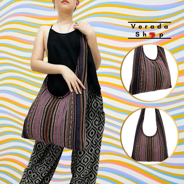 Verada-Woven Cotton Hobo Bag: Bohemian Crossbody Shoulder Bag CWS