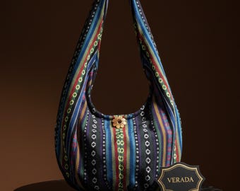 Verada-Woven Cotton Hobo Bag: Hippie Boho Crossbody Sling Bag Long Straps WF150