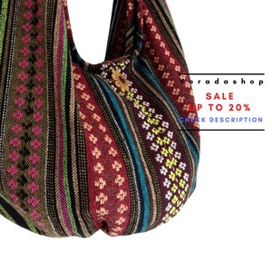 Geweven tas handtassen, portemonnee Tote Thaise katoenen tas, tribale tas, hippie tas, hobo tas, boho tas, schoudertas, damestas, korte en lange riem WF67 afbeelding 2