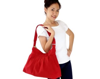 Verada-Red Canvas Hobo Bag: Everyday Shoulder Bag with Adjustable Strap Cherry