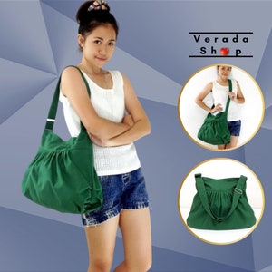 Cotton bag Canvas Bag,Diaper bag,Shoulder bag,Hobo bag,Tote bag,Messenger bag,Purse Pleated bag  Green Forest  Lily2