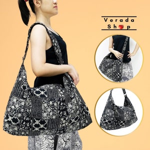 Thai Cotton Bag,Women bag,Tote Hippie bag,Hobo bag,Boho bag,Shoulder bag,Handbags,Cross Body Bag Purse Sling Bag Messenger Bag Black - CBL3