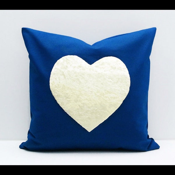 Rainbow Heart Collection : ONE 16x16 inch Handmade Decorative pillow Covers - Hand sewing - Dark Blue - Make to Order -