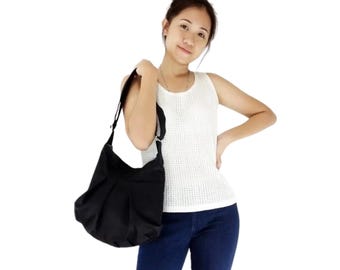 Verada-zwarte canvas hobotas: dagelijkse schoudertas, handtas Mandy