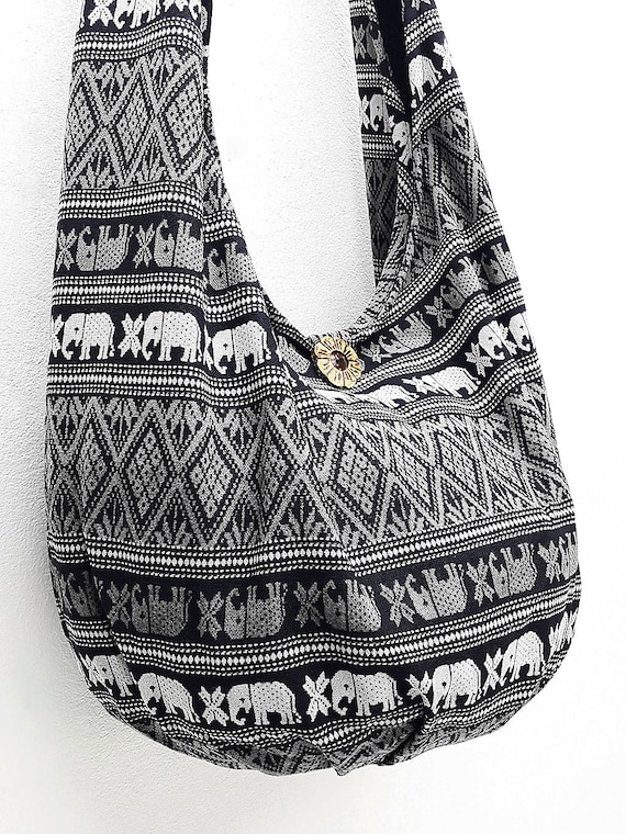 Beige 60s 70s Modern Classic Cotton Bag Hippie Bag Boho Hobo Bag Crossbody Bag Sling Bag Shoulder Bag Messenger Bag Rainbow Bag