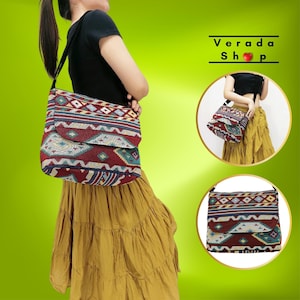 Verada-Woven Cotton Crossbody Bag: Boho Hippie Hobo Shoulder Bag MSB
