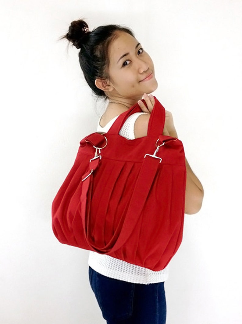 Canvas Bag,Cotton bag Handbags,Diaper bag,Shoulder bag,Hobo bag,Tote bag,Messenger Purse,Everyday bag, Red Martha image 2