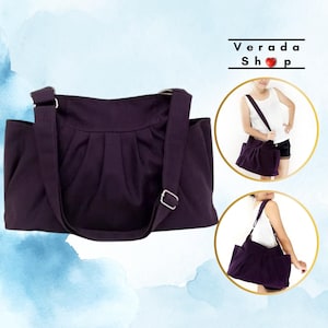 Handmade Dark Purple Canvas Hobo Bag: Everyday Messenger Purse Jamie