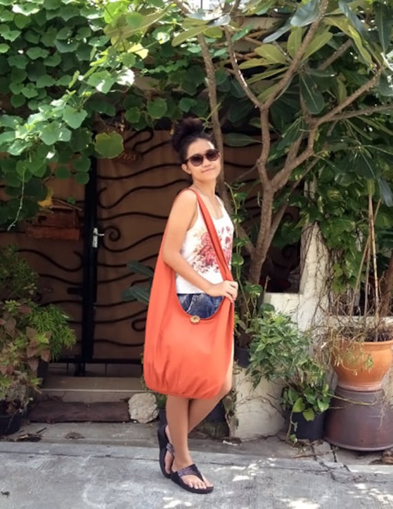 Verada-burnt Orange Canvas Hobo Bag: Crossbody Sling Shoulder Bag
