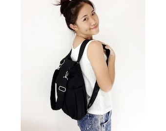 Verada-canvas rugzak hobo-tas: zwarte converteerbare schoudertas Zinnia