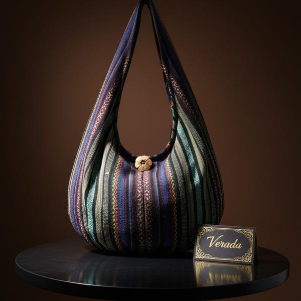 Verada-Thai Woven Cotton Hobo Bag: Boho Crossbody Shoulder Bag WF3