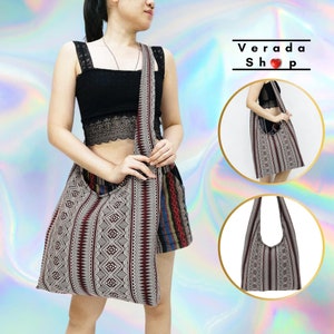 Gewebte Baumwolltasche,Hippie Tasche,Boho Tasche,Schultertasche,Umhängetasche, Crossbody Tasche, Boho Geldbörse Frauen Tasche,Handtaschen, mit langem Riemen (CWS)