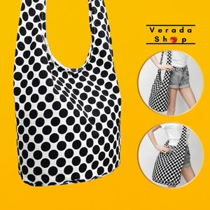 Women Bag Canvas Bag,Shoulder bag,Sling bag,Tote Hobo Boho bag,Messenger bag,Crossbody bag Purse Printed Canvas Handbags,Black & White Dots