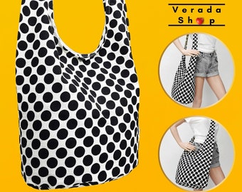 Women Bag Canvas Bag,Shoulder bag,Sling bag,Tote Hobo Boho bag,Messenger bag,Crossbody bag Purse Printed Canvas Handbags,Black & White Dots