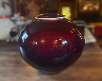 Porcelain Wheel-thrown Lidded Oxblood Glazed Vase by Edith Kielty Unger