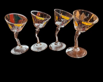 Gay Fad Studios  1950s set of 4 Martini Tipsy Glasses