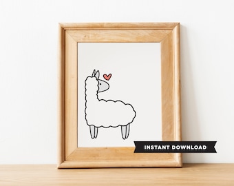 Llama Llove/playroom art/kid art/llama/nursery decor/Llama Print/gifts under 10