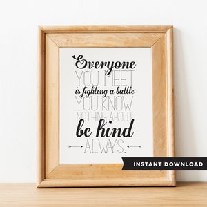 Everyone You Meet is Fighting A Battle You Know Nothing About, Be Kind, Always/Instant download/Typographic Print/Gallery Wall Art