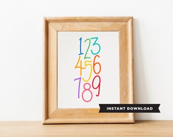 Count to 9/ downloadable print/Playroom art/classroom art/gallery wall/handlettering/typography/home decor/Gifts under 10